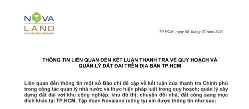 INFORMATION RELATED TO THE CONCLUSION OF THE INSPECTOR ABOUT PLANNING AND LAND MANAGEMENT IN HCMC